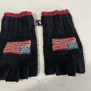 Polo Ralph Lauren Black Fingerless Gloves scarf set Flag USA snowbeach p-wing